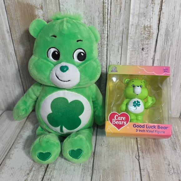10'Care Bears Good Luck Bear Green Plush and 3 Inch Vinyl Figure CultureFly Set - Picture 4 of 8